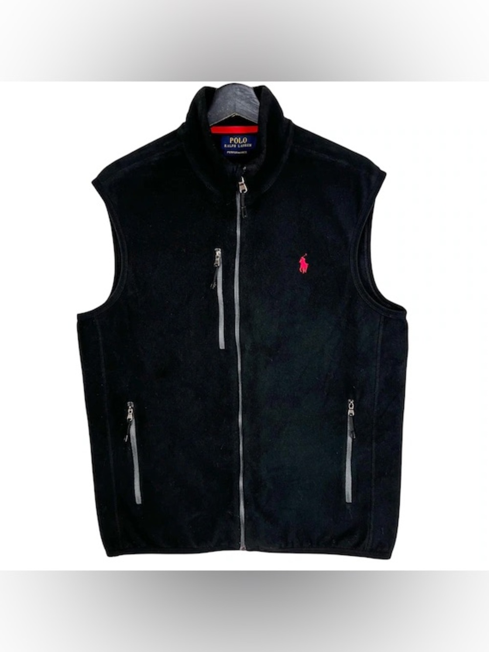 Polo by Ralph Lauren Black Fleece Zip Vest with Pink Pony